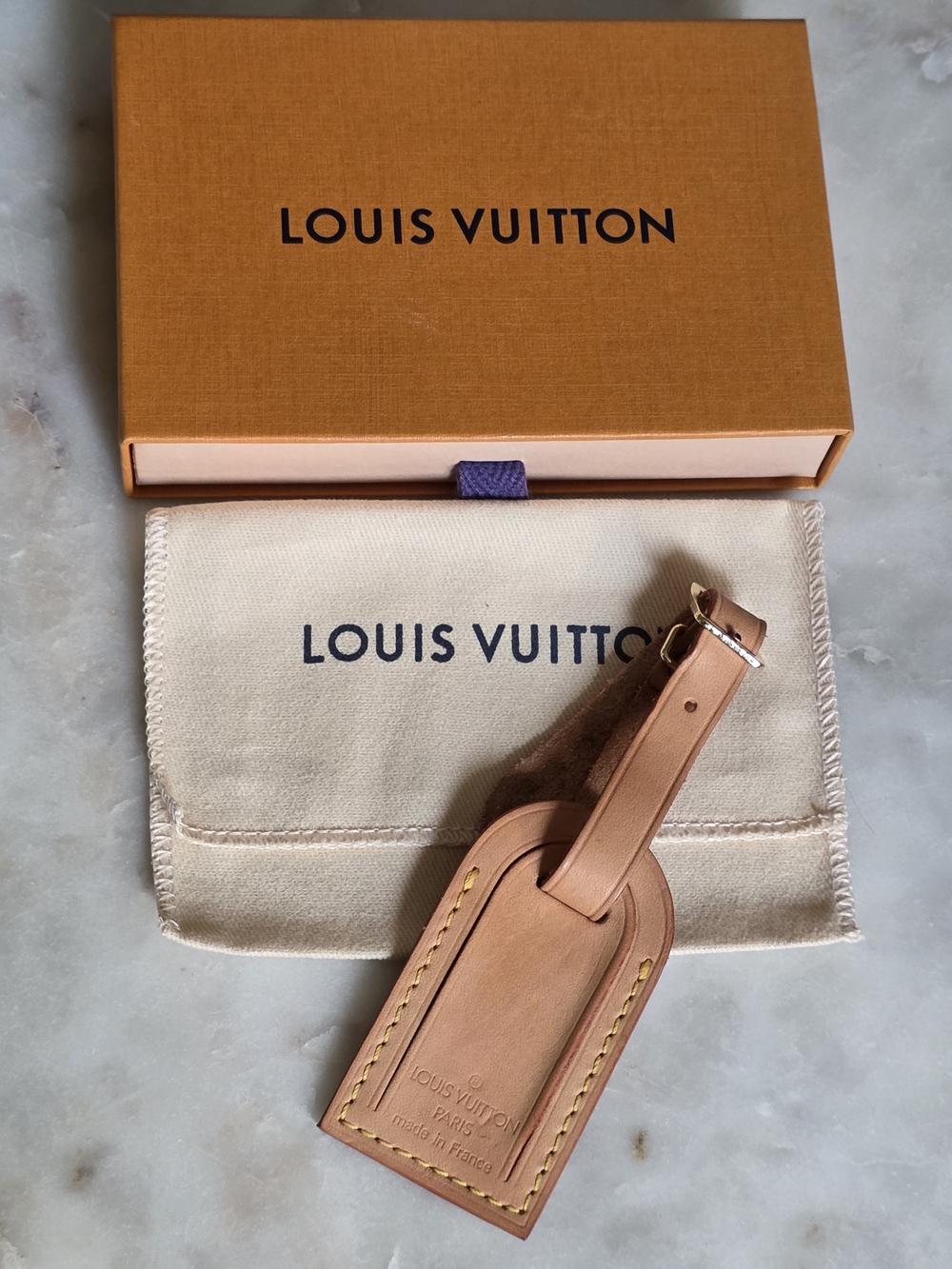 Authentic Louis Vuitton Vachetta Leather Luggage Tag W/ Box & Dustbag